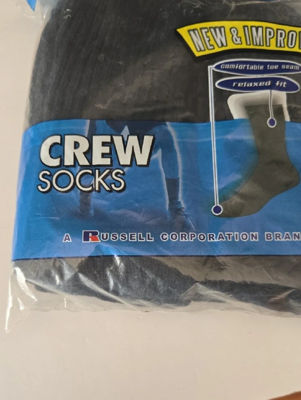 Jerzees for Russel Athletic Men's Black Crew Socks 6 Pairs NEW